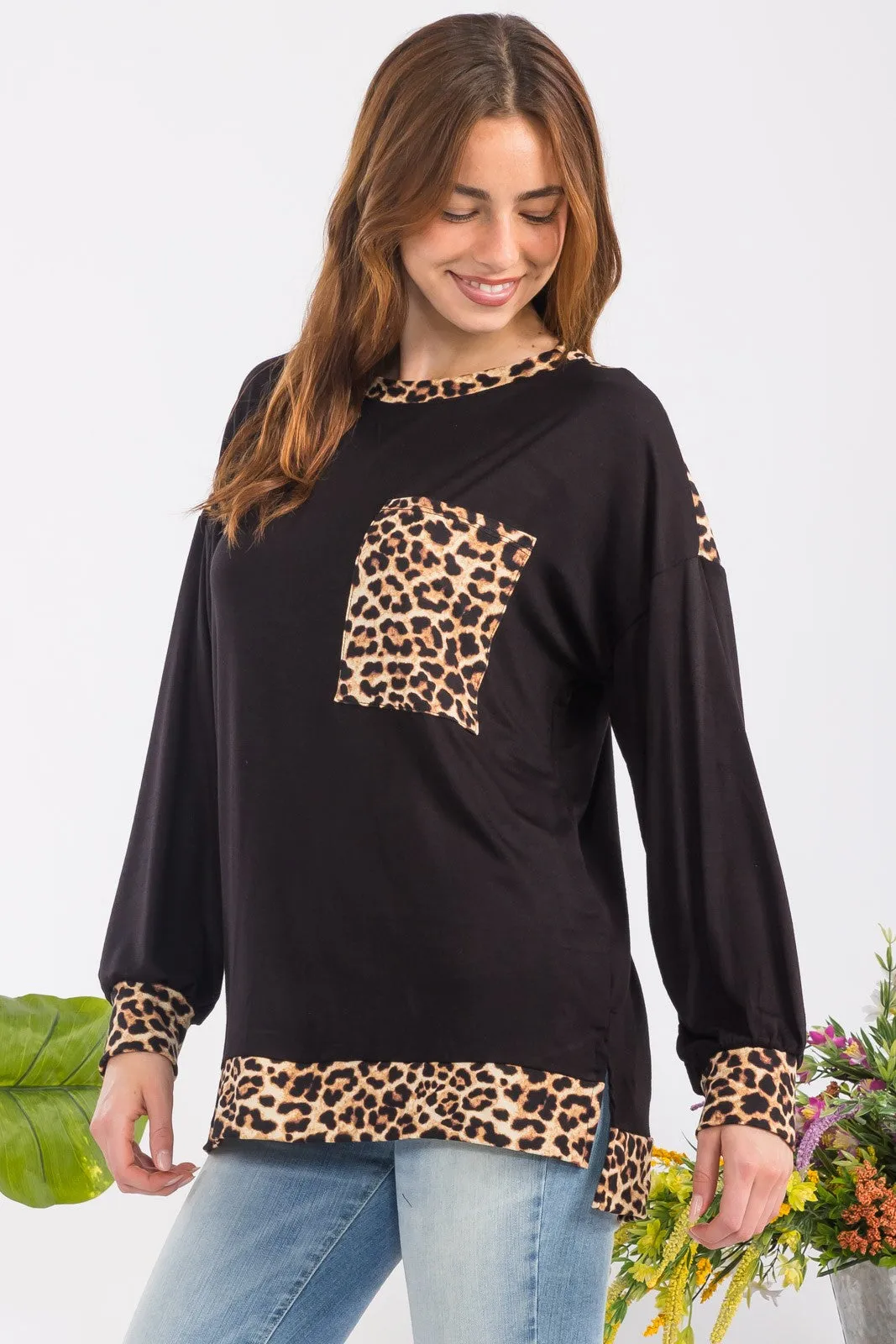 Celeste Leopard Round Neck Dropped Shoulder T-Shirt