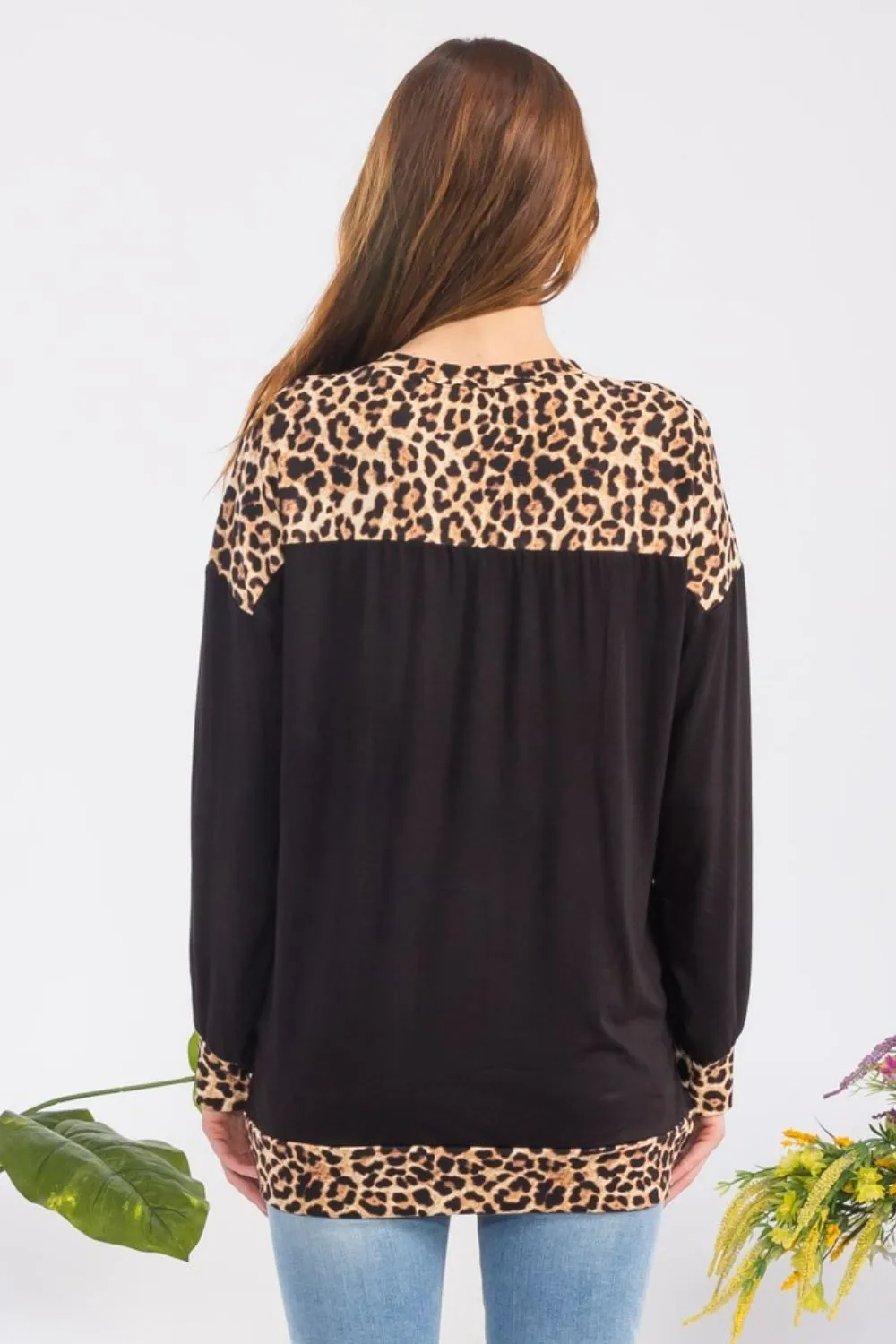 Celeste Leopard Round Neck Dropped Shoulder T-Shirt