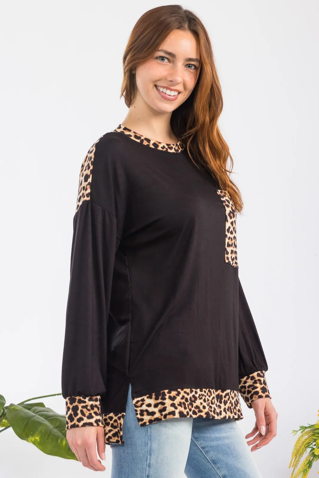 Celeste Leopard Round Neck Dropped Shoulder T-Shirt
