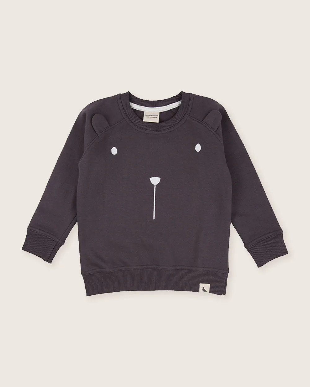 Charcoal Grey Bear Face Print Sweatshirt