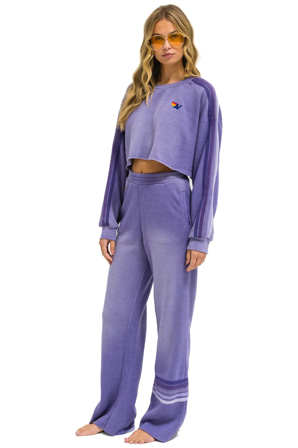 CLASSIC STRIPE CROPPED CREW SWEATSHIRT RELAXED - FADED GRAPE