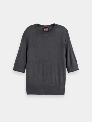 Crew Neck Short Sleeved Pullover | Charcoal Melange
