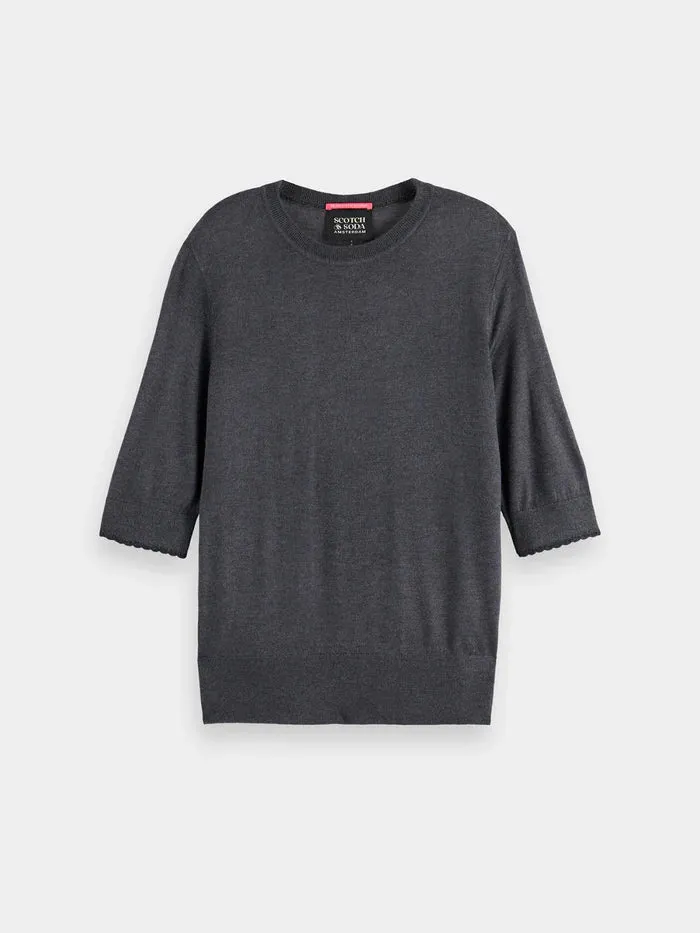 Crew Neck Short Sleeved Pullover | Charcoal Melange