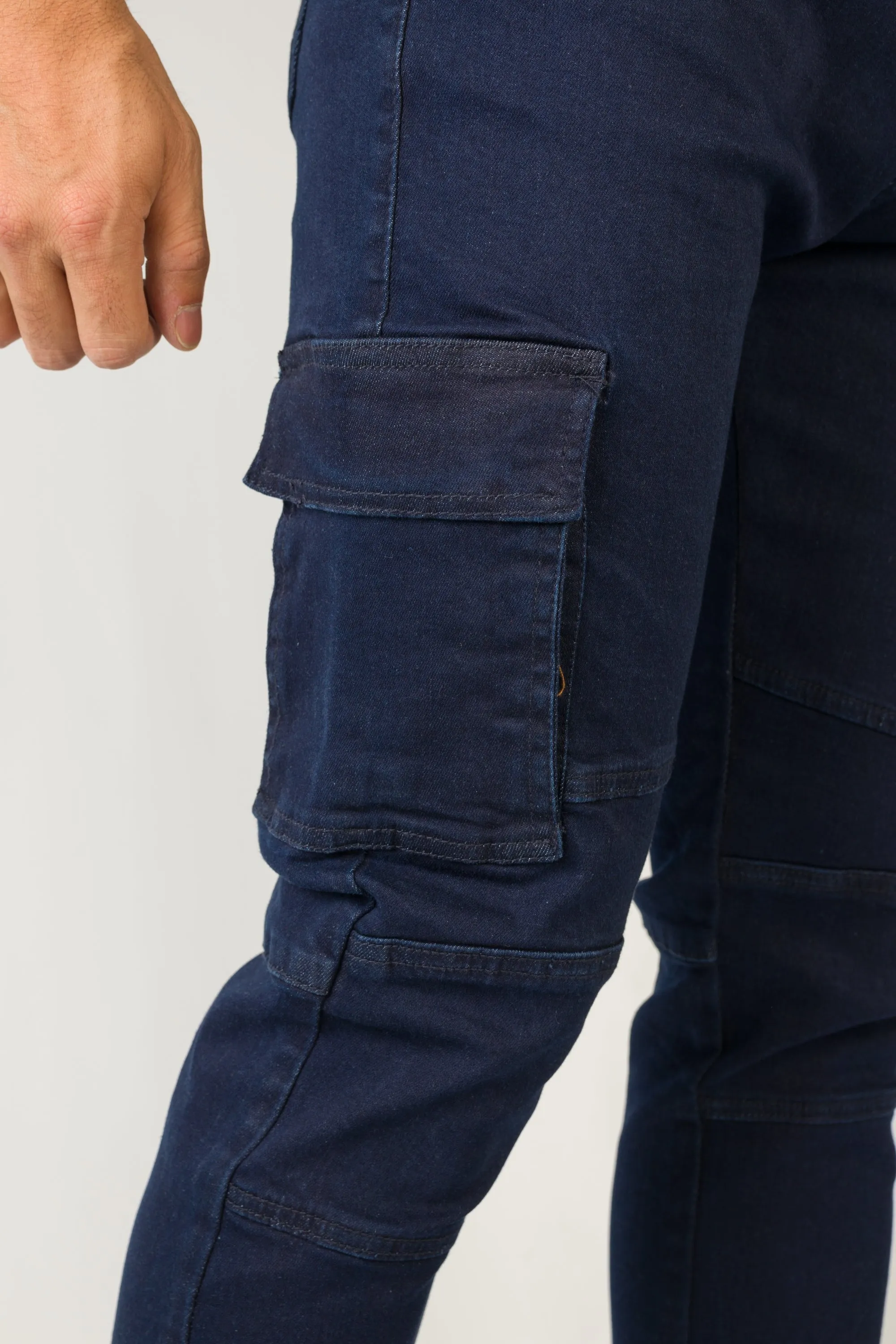 Cropped Fit Navy Cargo Jeans