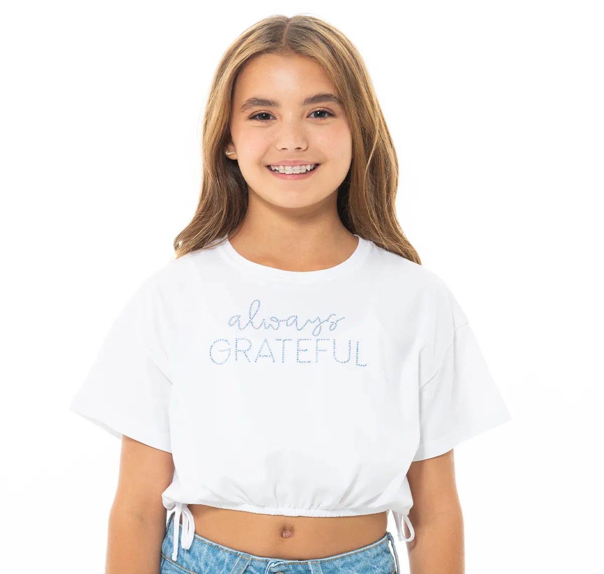 CROPPED T-SHIRT WITH ELASTIC WAISTBAND FOR GIRLS