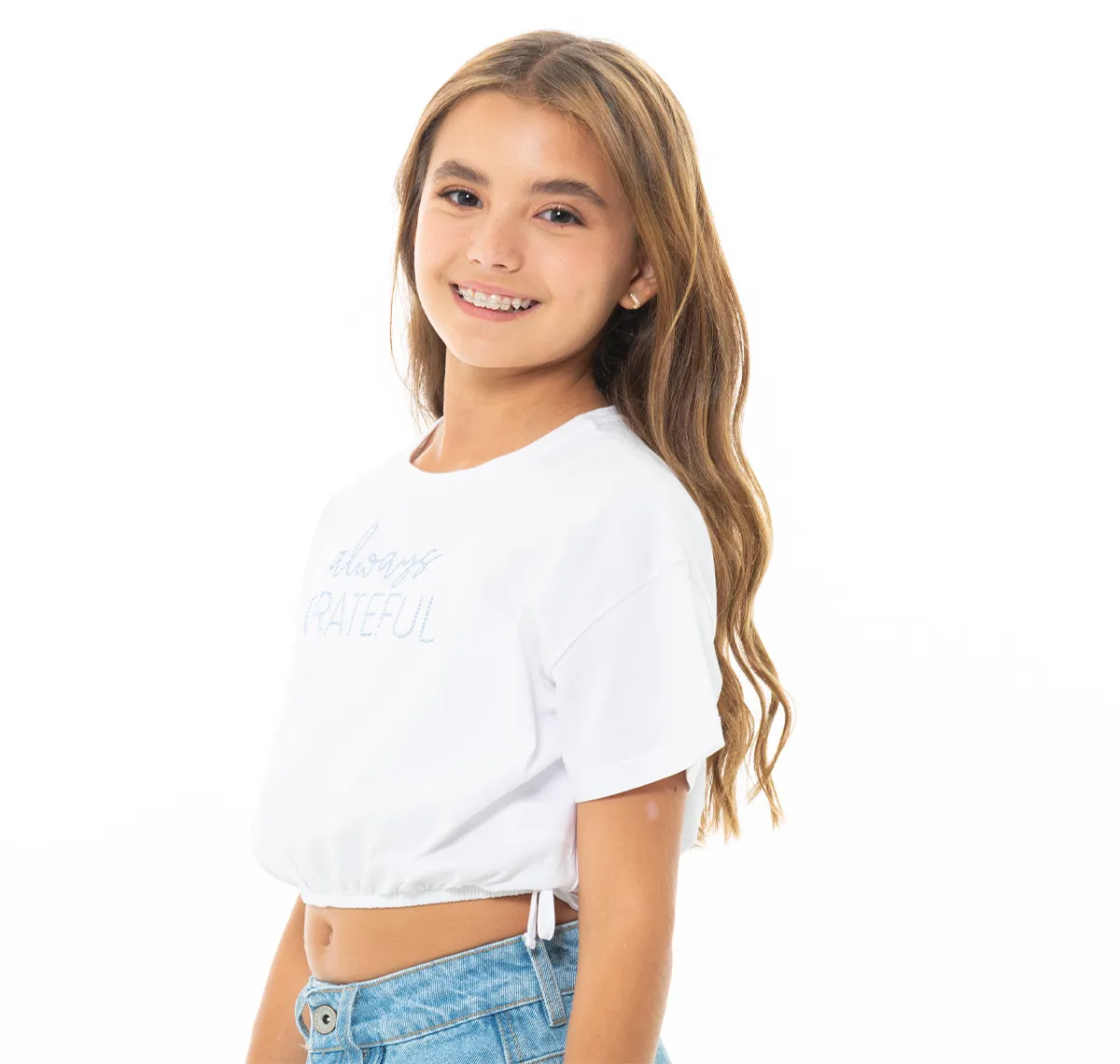 CROPPED T-SHIRT WITH ELASTIC WAISTBAND FOR GIRLS