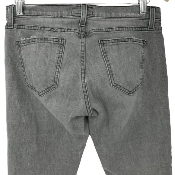 Current Elliott The Cropped Straight Gray Jeans Size 26 Released Raw Hem Frayed