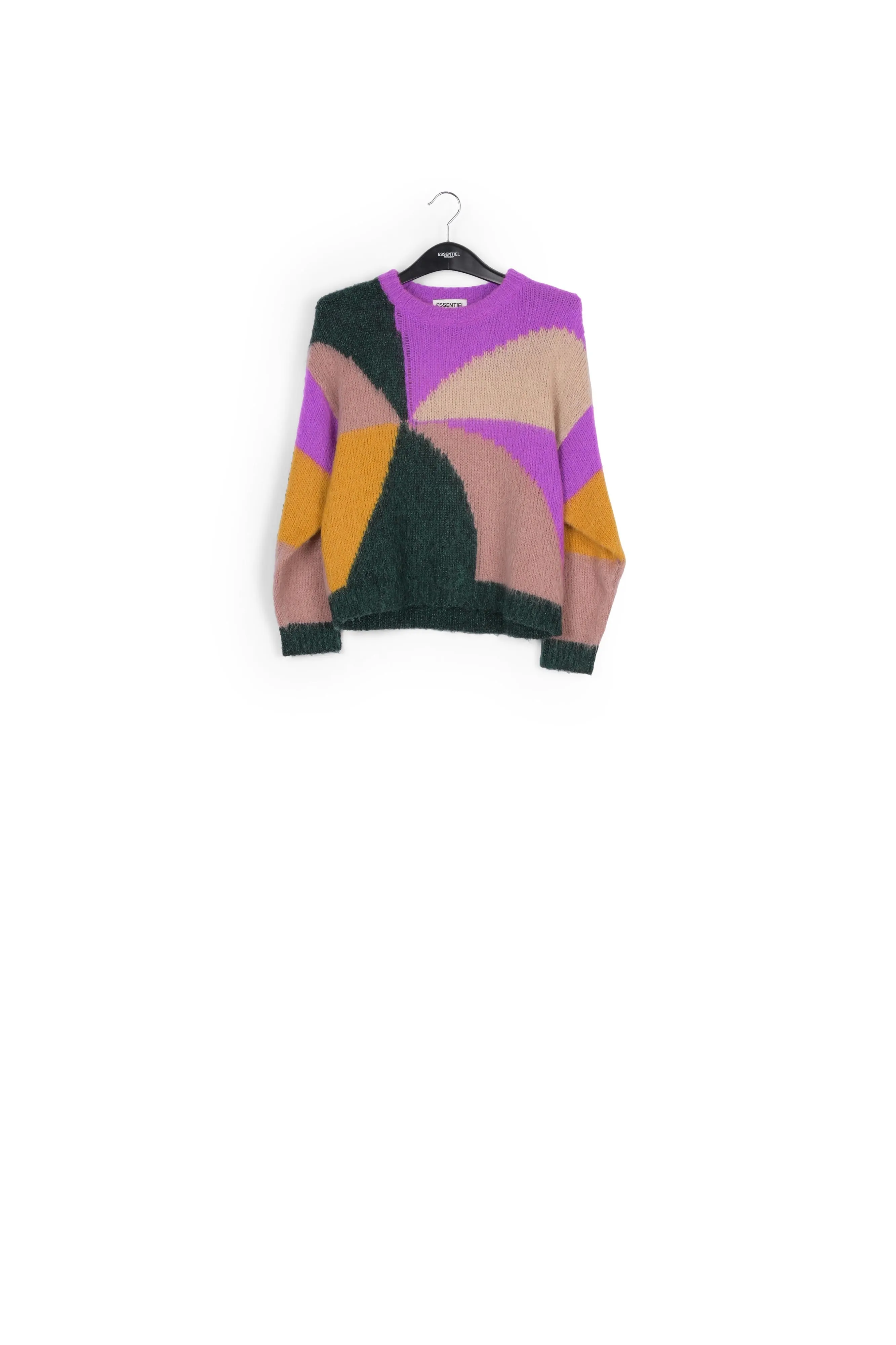 Dark green, blue and red intarsia-knitted sweater
