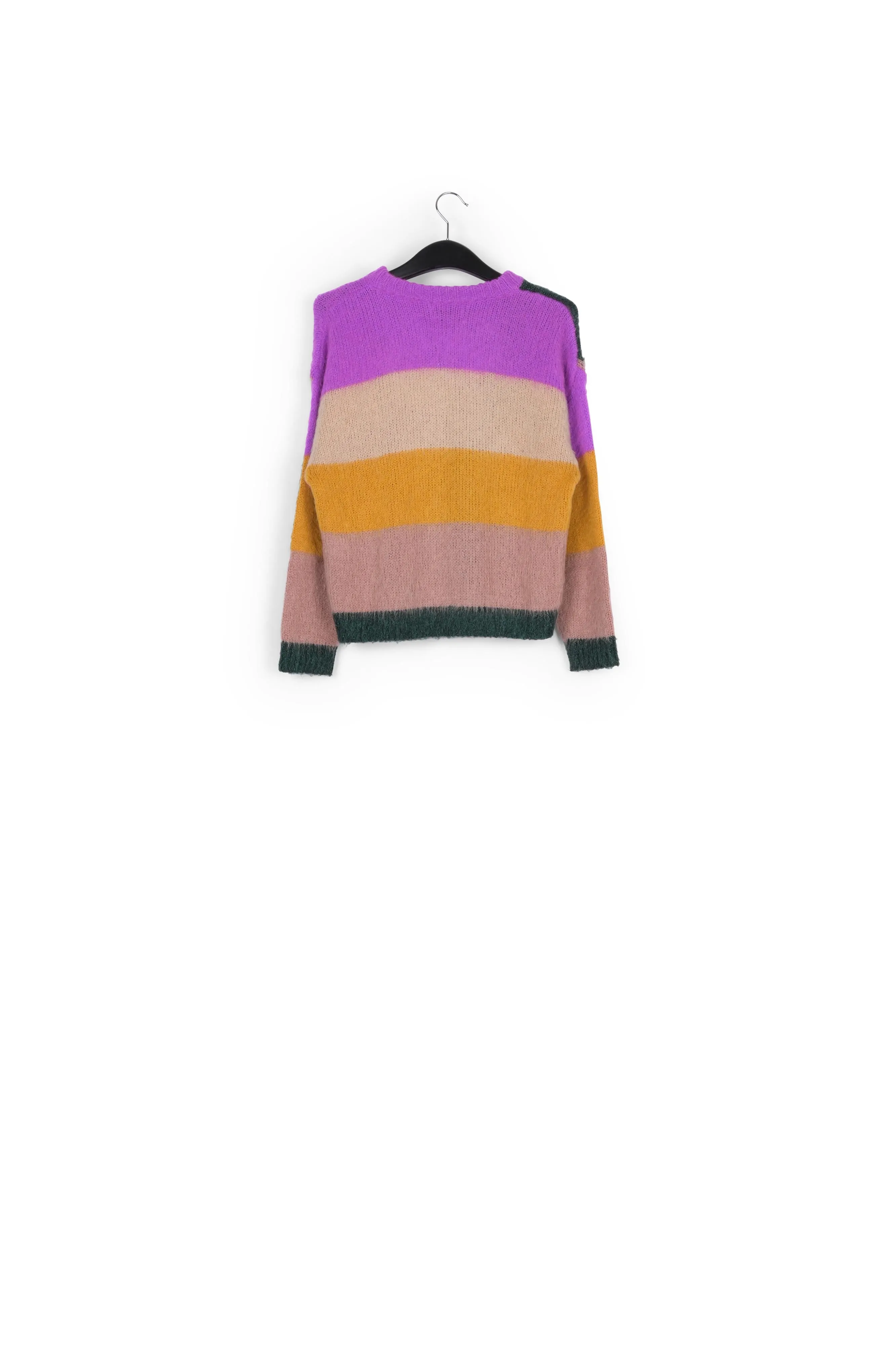 Dark green, blue and red intarsia-knitted sweater