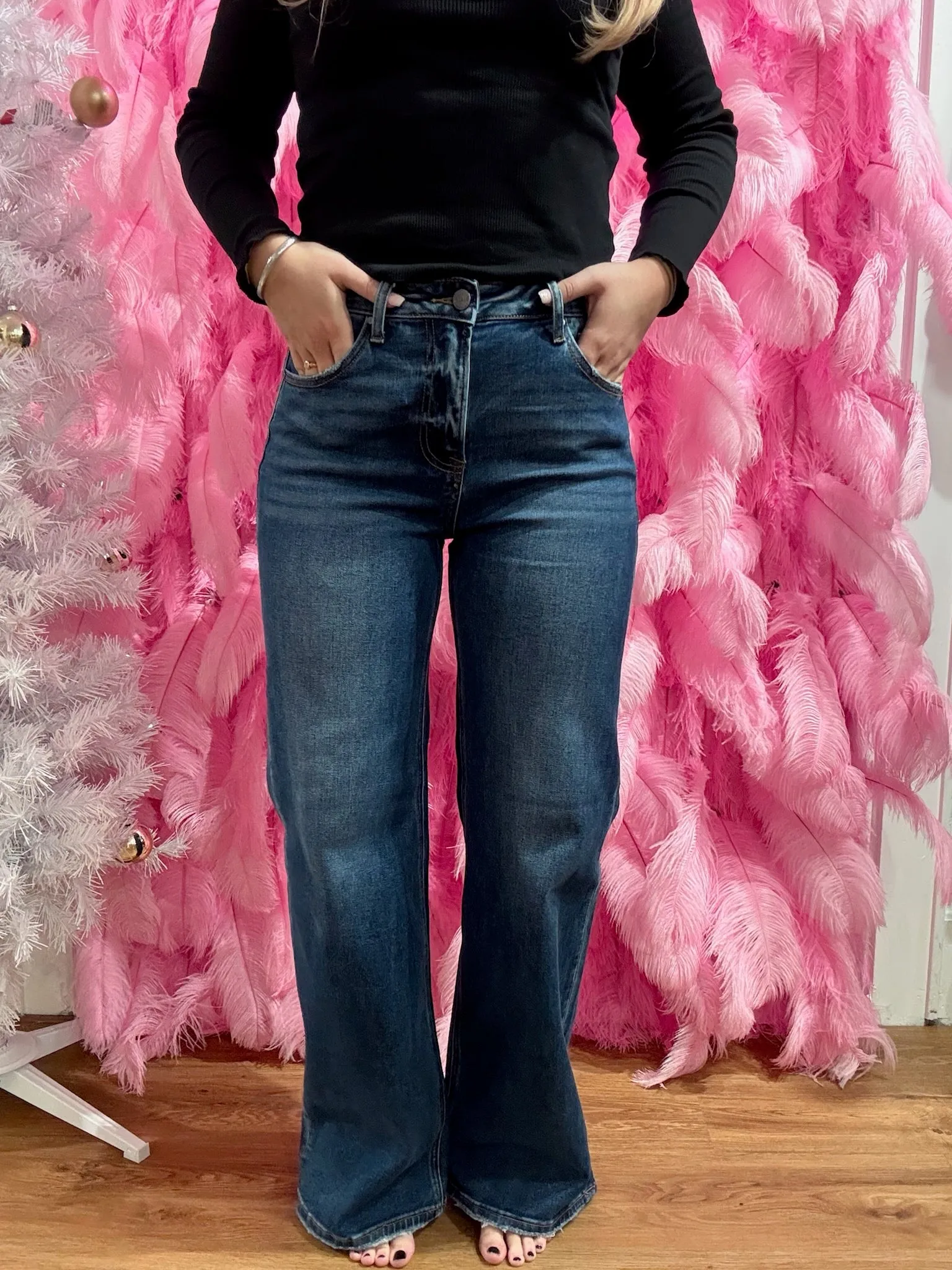 Dark Wash High Rise Straight Jeans- Risen Jeans