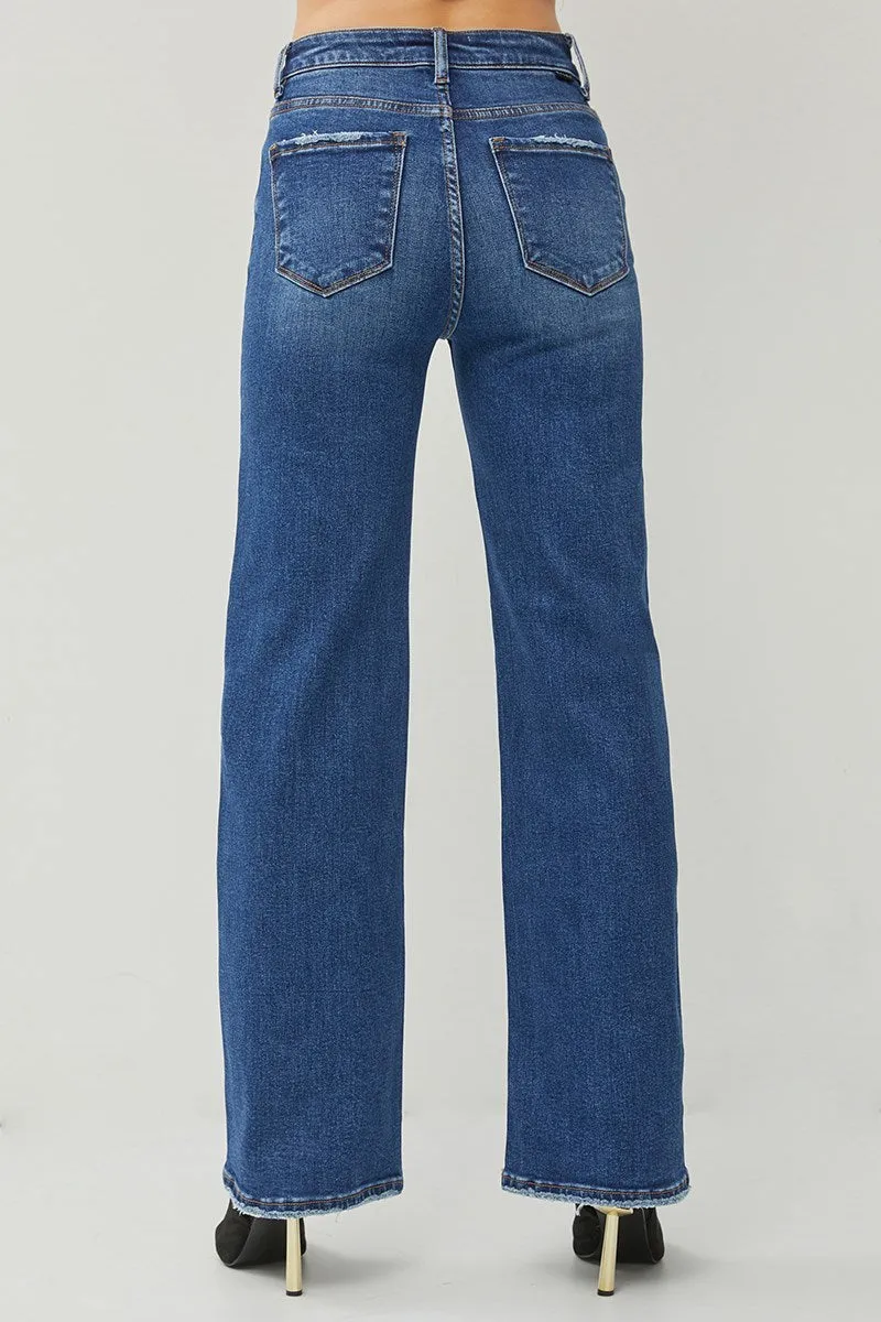Dark Wash High Rise Straight Jeans- Risen Jeans