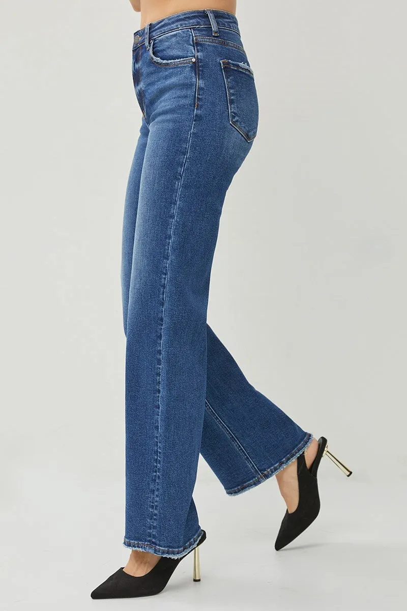 Dark Wash High Rise Straight Jeans- Risen Jeans