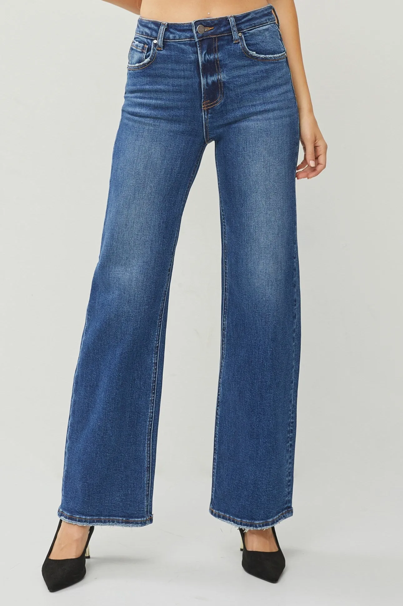 Dark Wash High Rise Straight Jeans- Risen Jeans