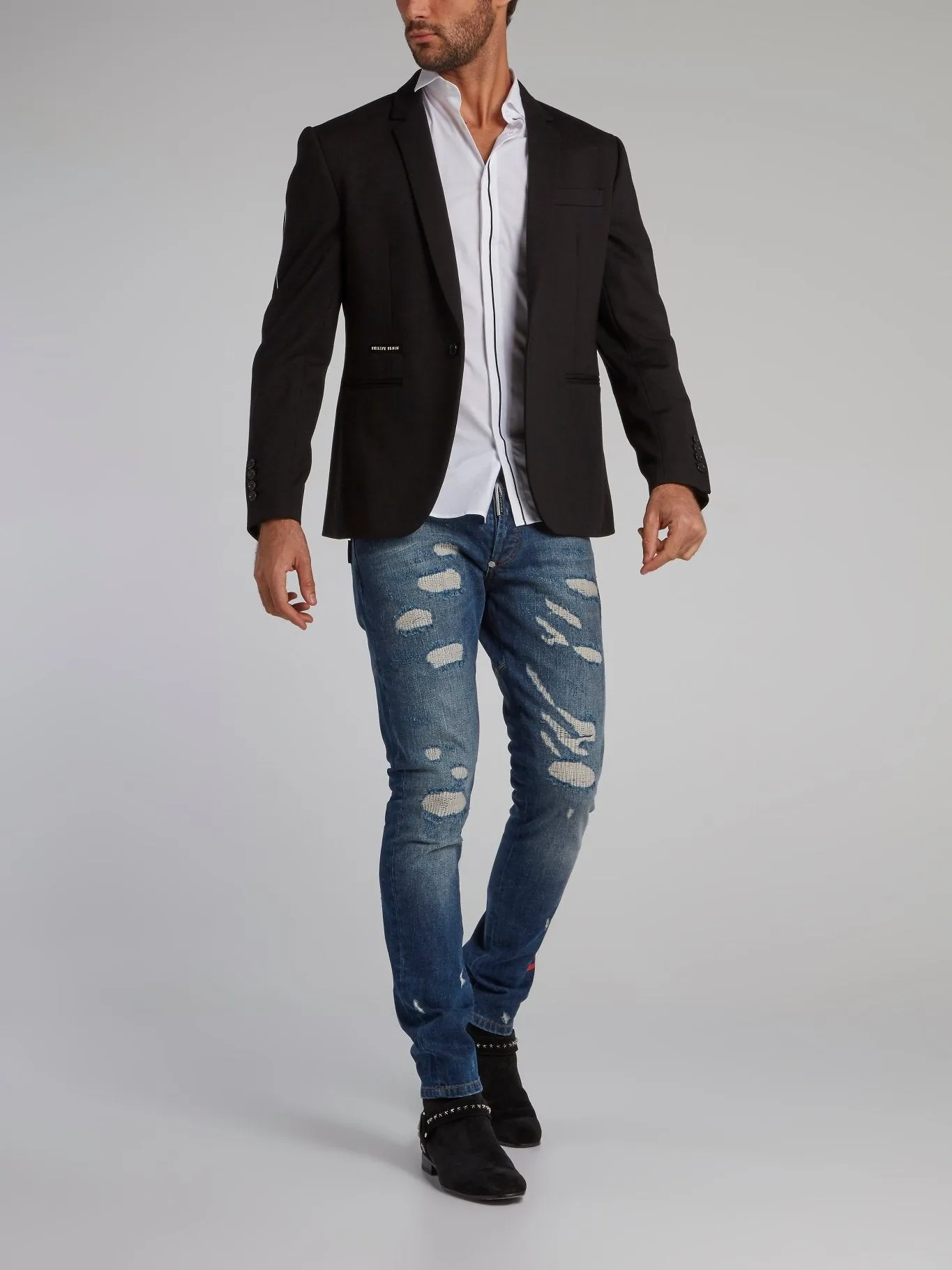 Dark Wash Tattered Slim Fit Jeans