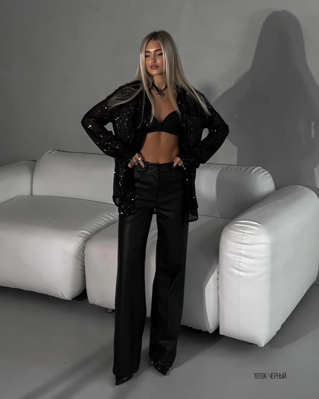 Dazzling Sequins and Alluring Silhouette: Spring and Summer Turndown Collar Long-Sleeved Shirt for Effortless Glam