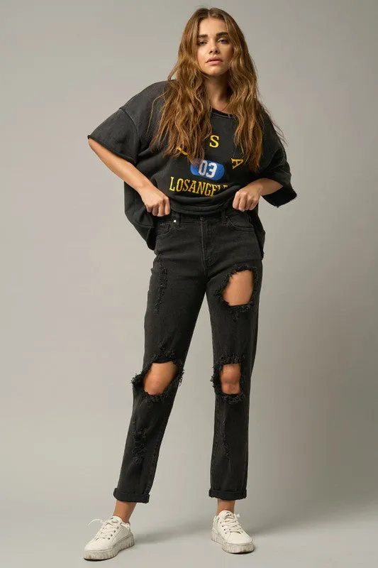 Denim Lab USA High Waist Destroyed Black Jeans