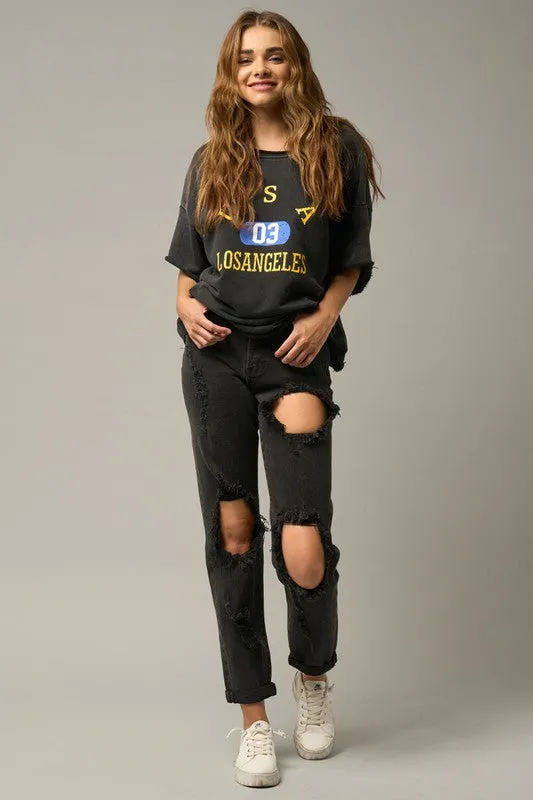 Denim Lab USA High Waist Destroyed Black Jeans