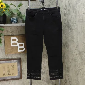DG2 by Diane Gilman Classic Stretch Crochet Hem Cropped Jeans Black 10