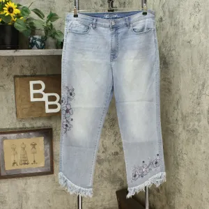 DG2 by Diane Gilman Embellished Fringe Hem Cropped Jeans Chambray 16