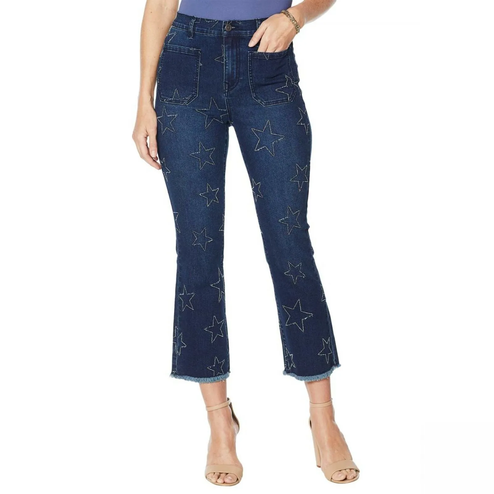 DG2 by Diane Gilman Star Needle Punch Cropped Jeans Indigo Plus 16W Tall