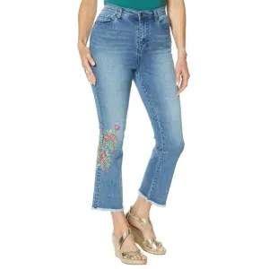 DG2 by Diane Gilman Women's Neon Embroidered Kick Flare Crop Jeans
