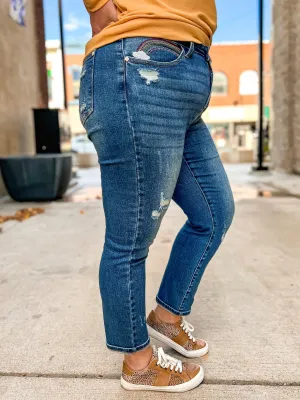 Dorothy Jeans- Judy Blue Hi-Rise Rainbow Embroidered Cropped Straight Leg