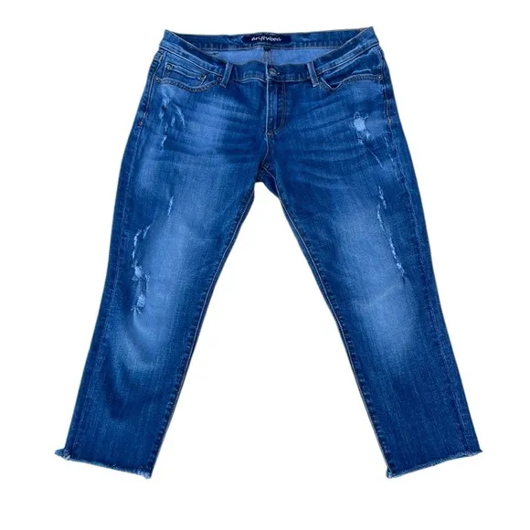 DRIFTWOOD WOMENS CROPPED-PREMIUM DENIM DISTRESSED BLUE JEANS SIZE 30
