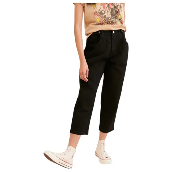 Edwin Maiia Cropped Wide-Leg Jeans Black Size Small Adjustable