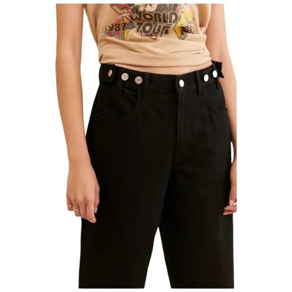 Edwin Maiia Cropped Wide-Leg Jeans Black Size Small Adjustable