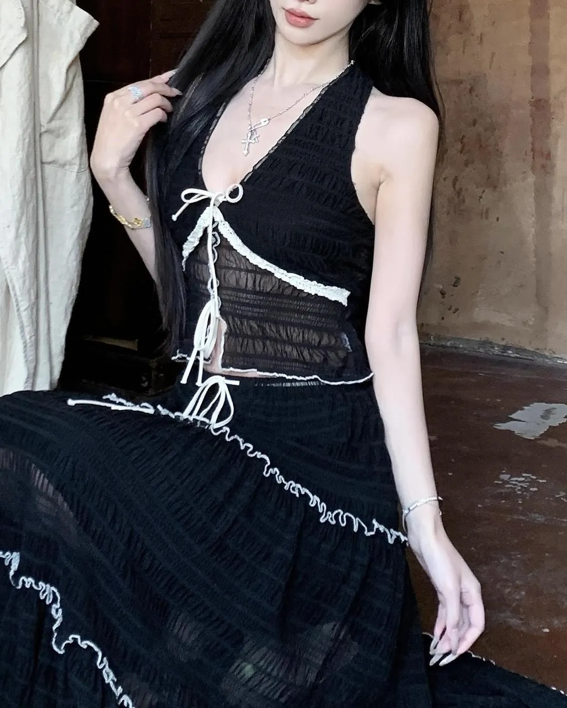 Embrace Elegance with our Eyelet Maxi Skirt