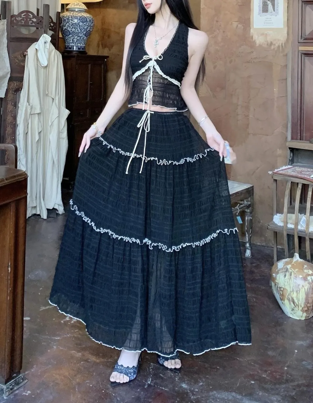 Embrace Elegance with our Eyelet Maxi Skirt