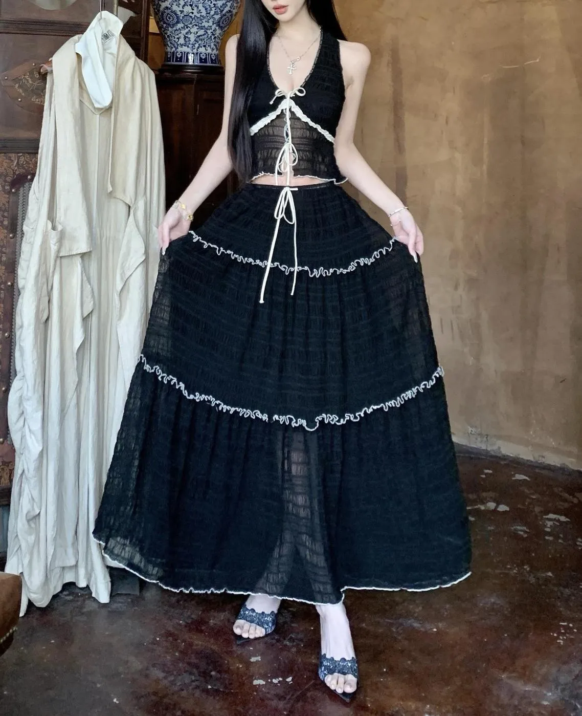 Embrace Elegance with our Eyelet Maxi Skirt