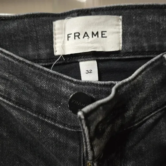 FRAME Ali High Rise Cigarette Jeans in Rockstar, Raw Hem, Stretch, Sz 32, EUC!