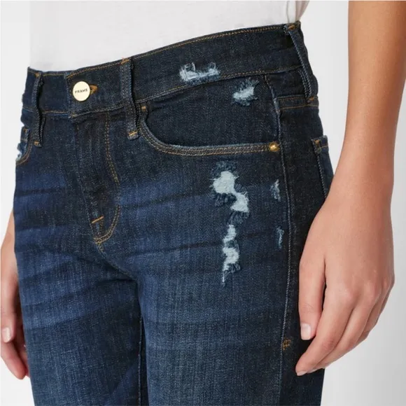 Frame Le Garcon Crop Chewed Hem Jeans Women’s 28 Dark Blue Wash Distress Stretch