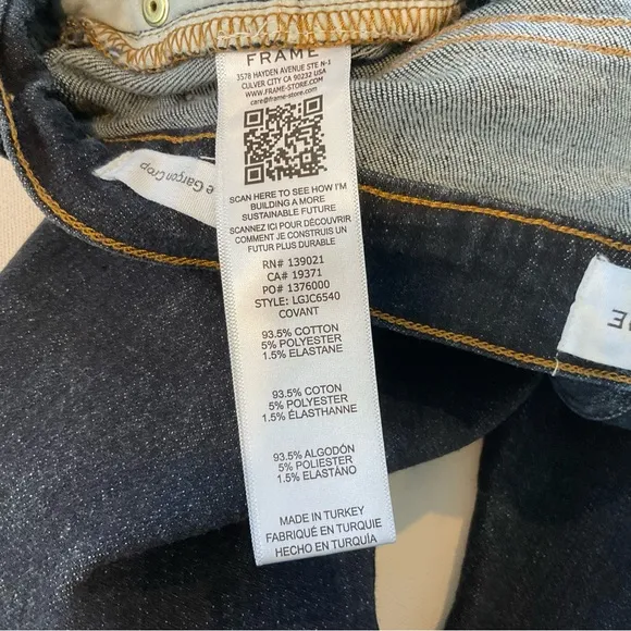 Frame Le Garcon Crop Chewed Hem Jeans Women’s 28 Dark Blue Wash Distress Stretch