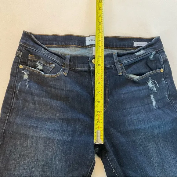 Frame Le Garcon Crop Chewed Hem Jeans Women’s 28 Dark Blue Wash Distress Stretch