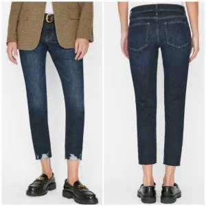 Frame Le Garcon Crop Chewed Hem Jeans Women’s 28 Dark Blue Wash Distress Stretch