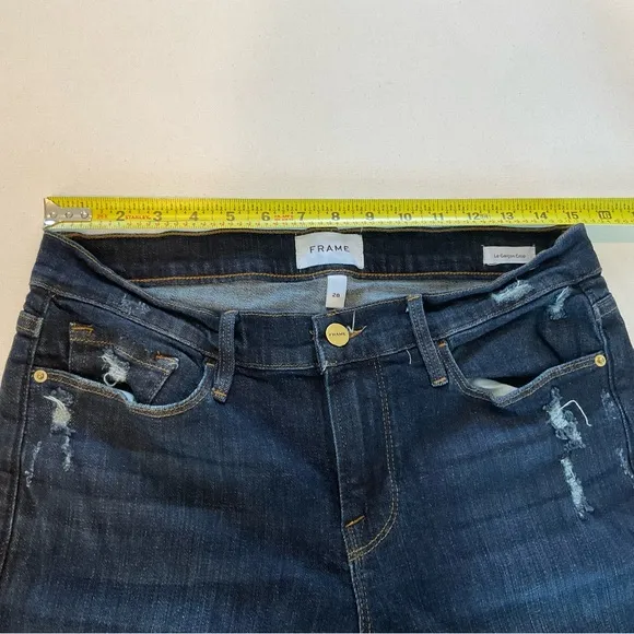 Frame Le Garcon Crop Chewed Hem Jeans Women’s 28 Dark Blue Wash Distress Stretch