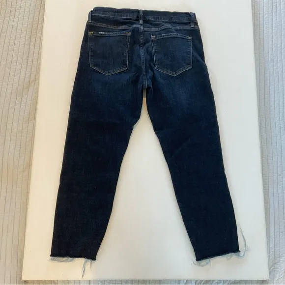 Frame Le Garcon Crop Chewed Hem Jeans Women’s 28 Dark Blue Wash Distress Stretch