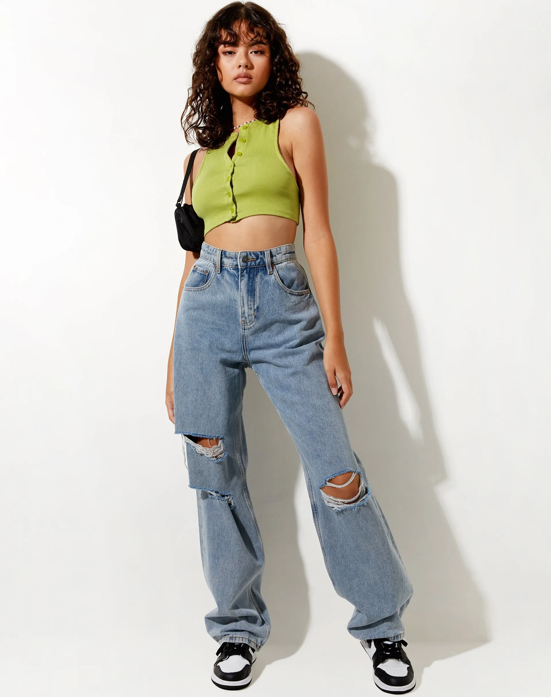 Gilly Crop Top in Rib Leaf Green
