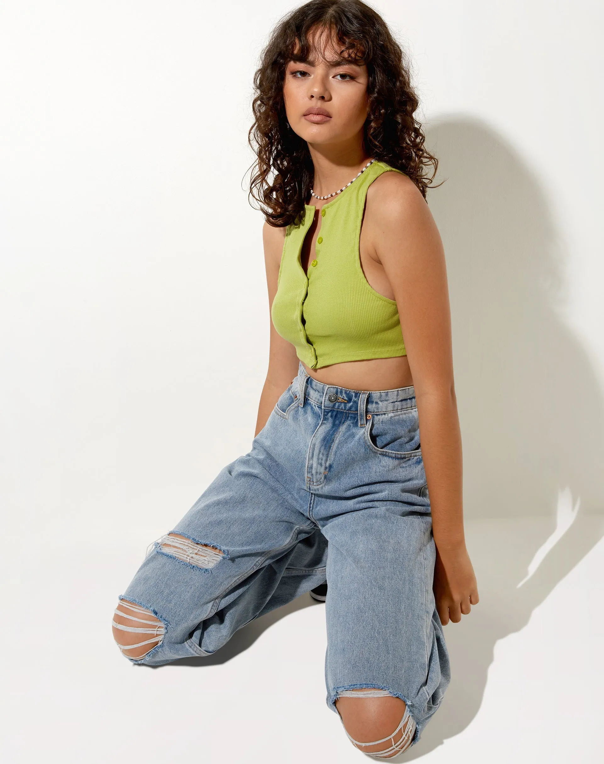 Gilly Crop Top in Rib Leaf Green