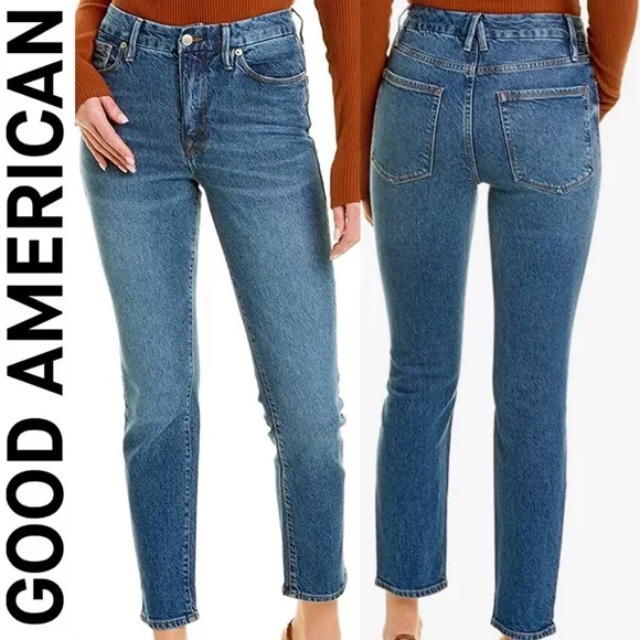 GOOD AMERICAN GOOD CLASSIC SKINNYISH FIT HIGH-RISE GAP PROOF JEANS BLUE814 4 27