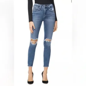 Good American Good Legs High Rise Ripped Skinny Crop Jeans in Blue 261 Sz 30