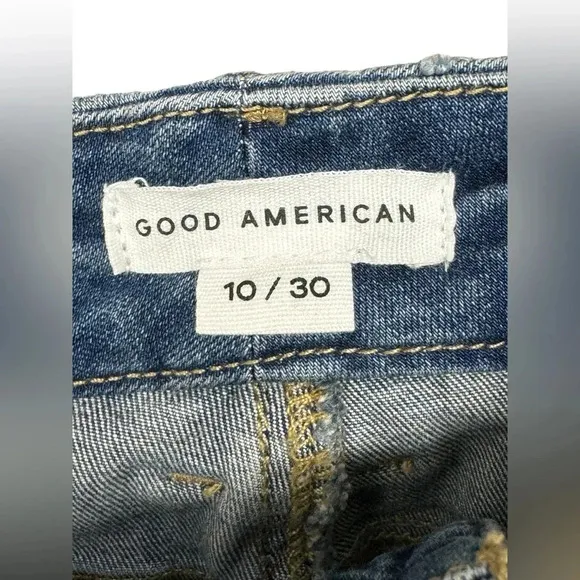 Good American Good Legs High Rise Ripped Skinny Crop Jeans in Blue 261 Sz 30