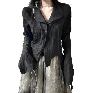 Gothic Black Shirt Yamamoto Style Dark Aesthetic Blouse Women Irregular Designer Clothes Emo Alt Clothes Grunge Tops Y2k