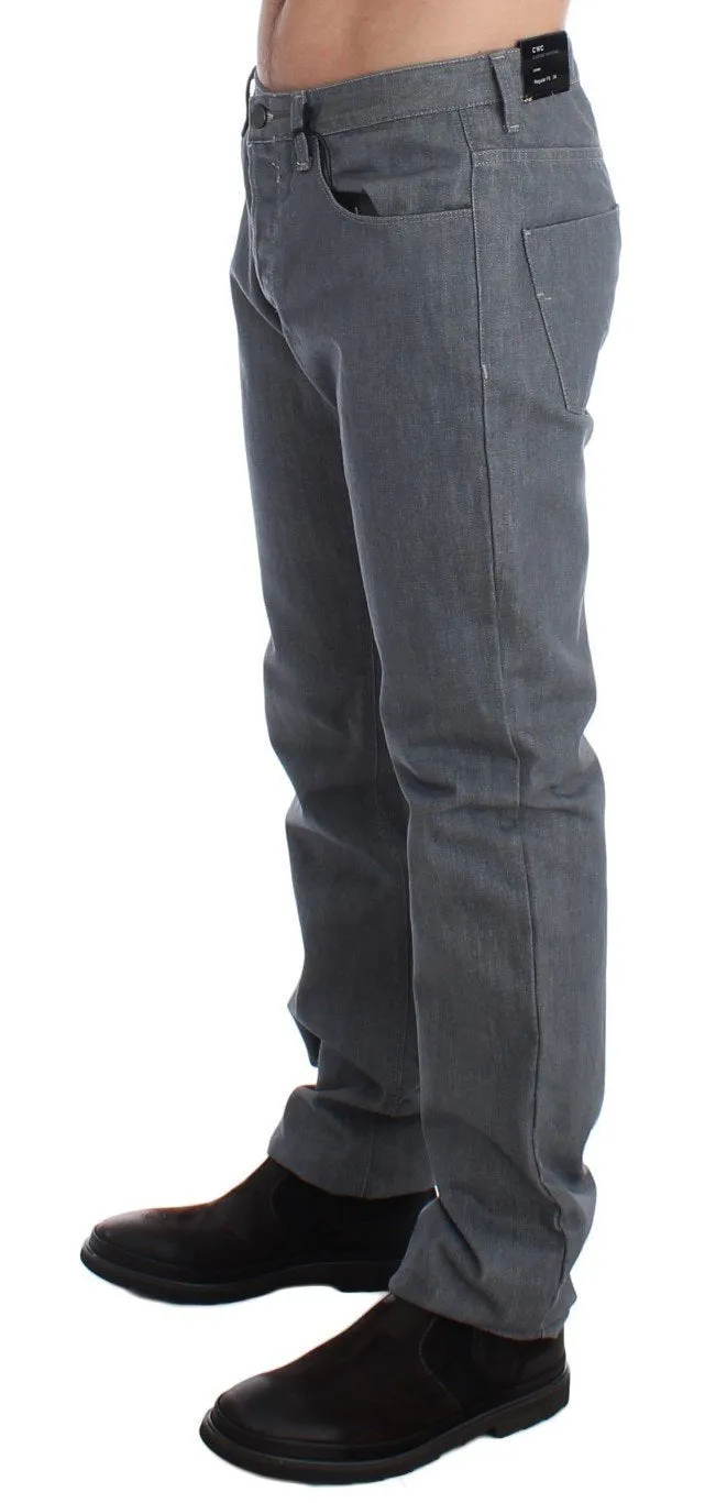 Gray Regular Fit Cotton Pants Jeans