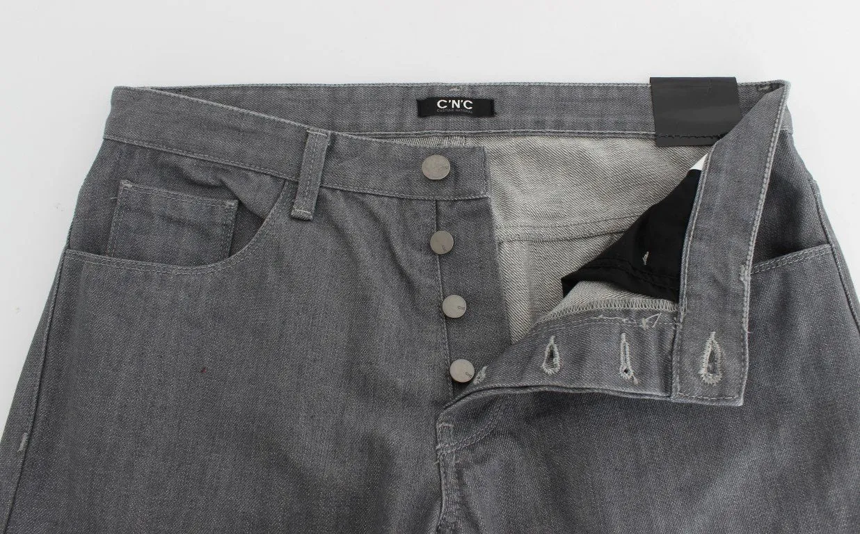 Gray Regular Fit Cotton Pants Jeans