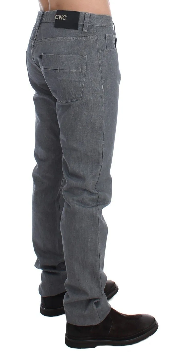 Gray Regular Fit Cotton Pants Jeans