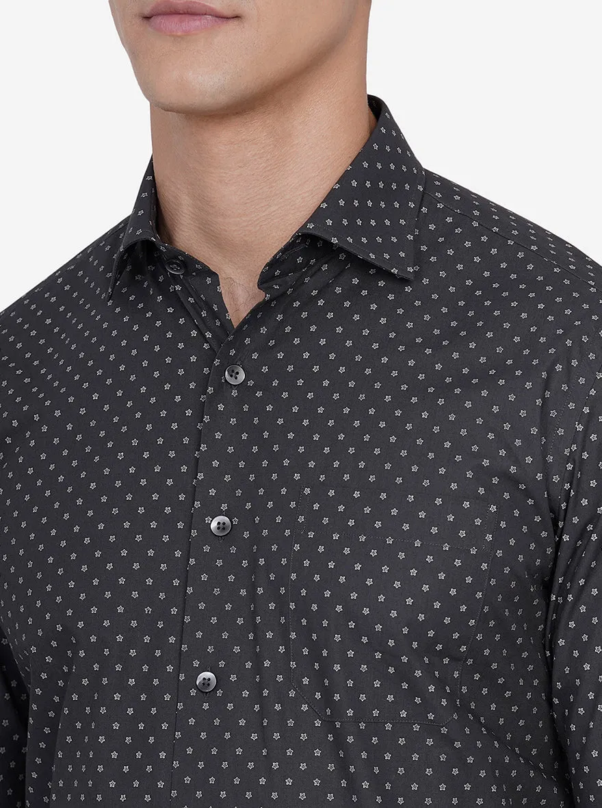 Grey Printed Slim Fit Formal Shirt | Metal