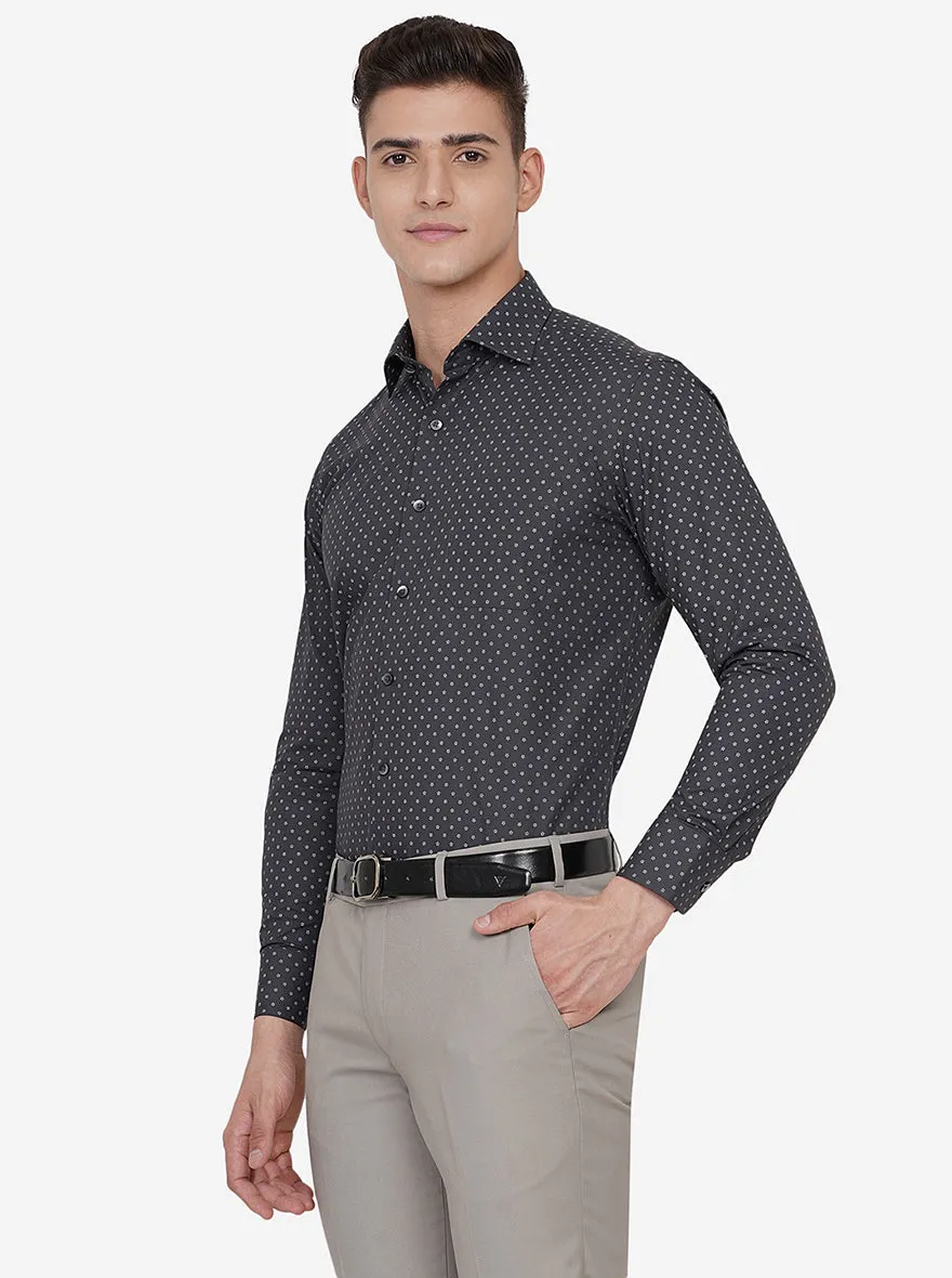 Grey Printed Slim Fit Formal Shirt | Metal